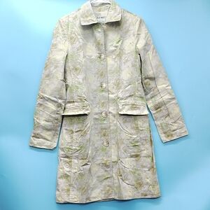 Old Navy Floral Trench Coat - Cream and Green